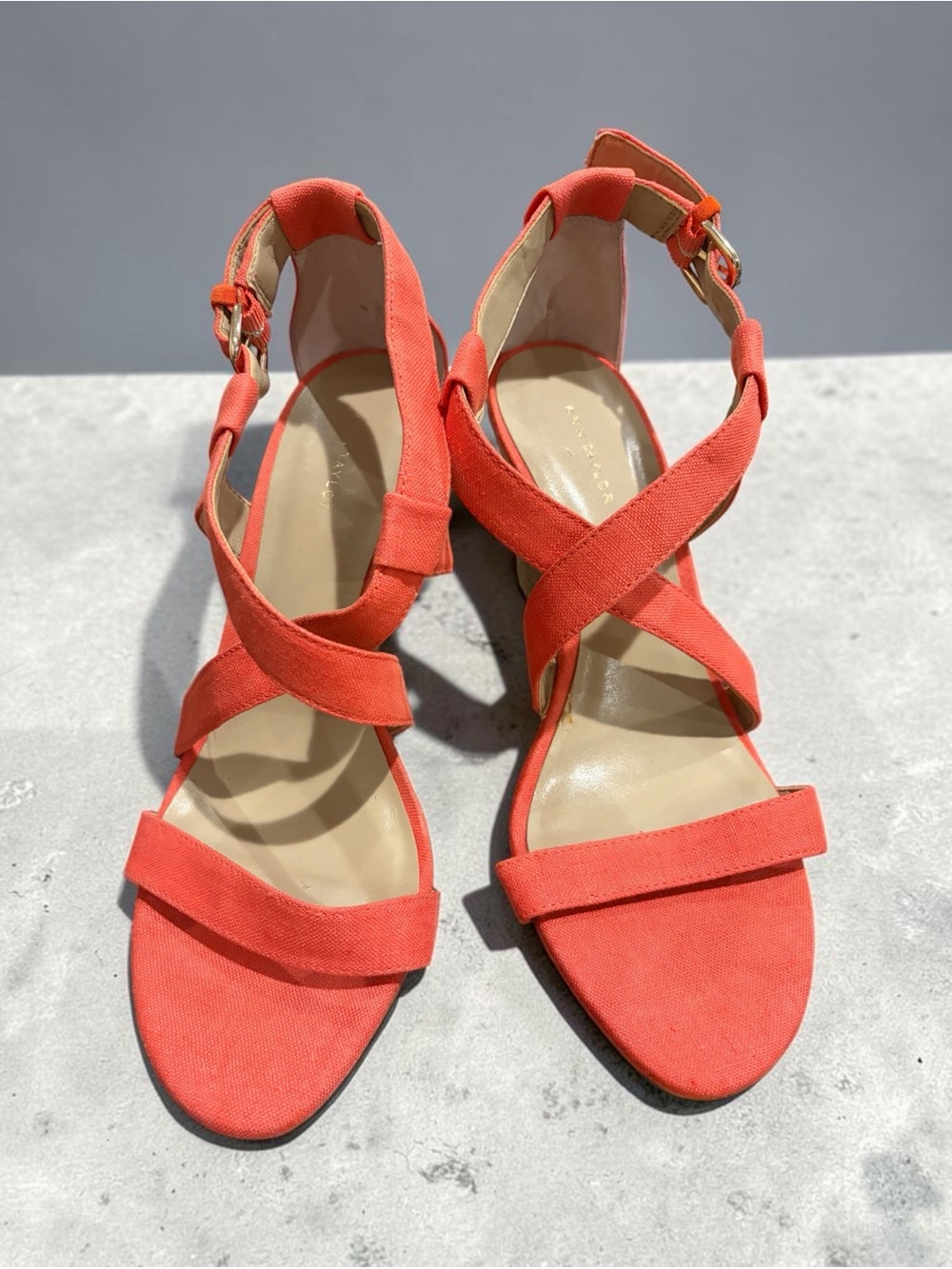 Ann Taylor Coral Cross-Strap Slingback Wedge Sandals